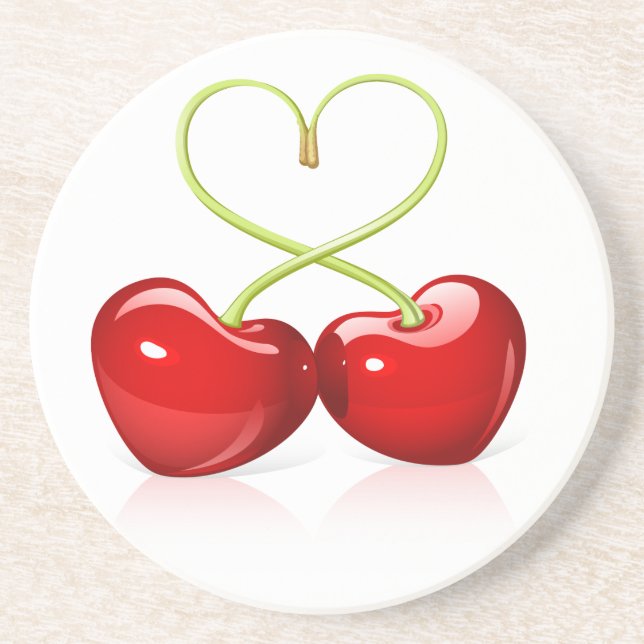 Porta-copos De Arenito Cherry Heart (Frente)