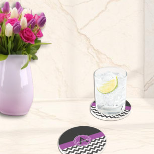 Porta-copos De Arenito Chevron roxo preto