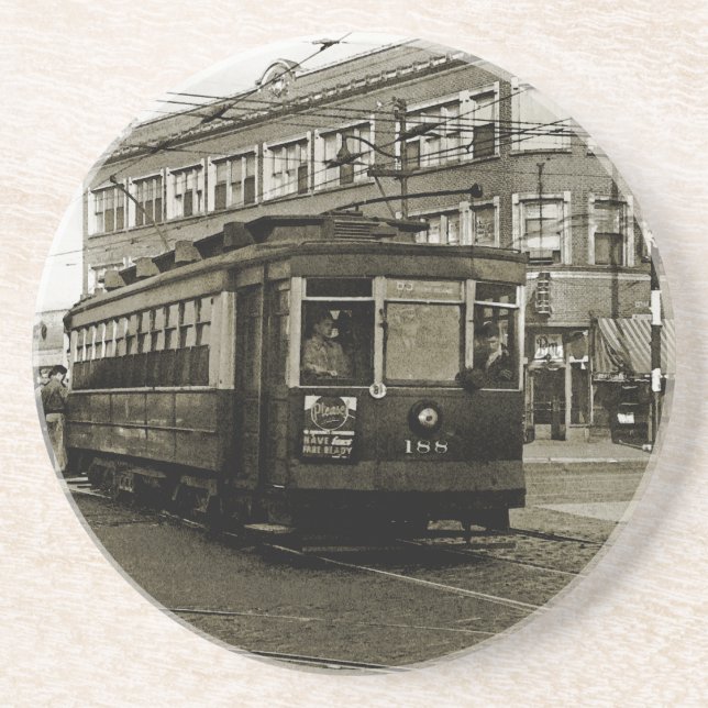 PORTA-COPOS DE ARENITO CHICAGO 63ª E OCIDENTAL 1952 TROLLEY ART SEPIA (Frente)