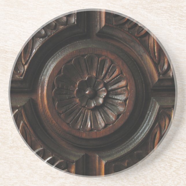 Porta-copos De Arenito Cinzeladura de madeira (Frente)