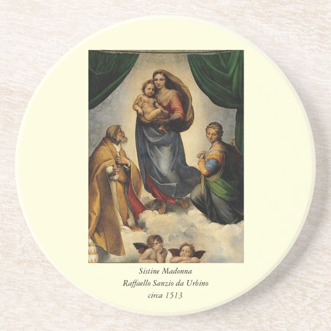 Porta-copos De Arenito Clássico "Sistine Madonna" (cerca de 1513) de Rafa (Frente)