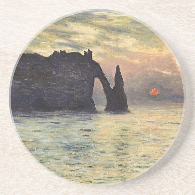 Porta-copos De Arenito Cliff Etretat, Sunset de Claude Monet (Frente)