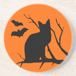 Porta-copos De Arenito Coaster do Halloween de Silhouette Cat
