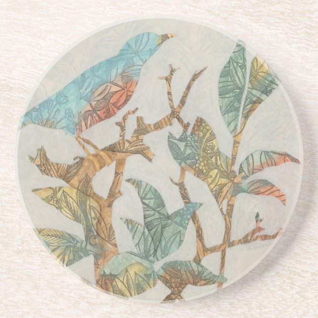 Porta-copos De Arenito Colagem Aviária I (Frente)