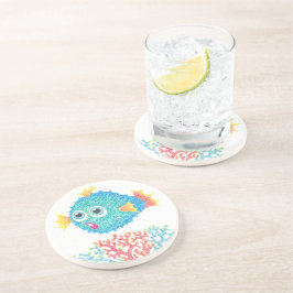 Porta copos de arenito Colorida de Peixes-Puffer