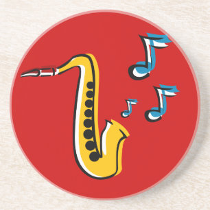 Porta-copos de arenito com Saxofone Jazz e Notas
