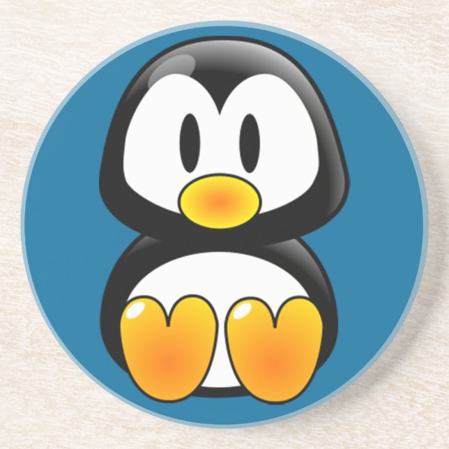 porta copos de arenito com tux de pinguim bebê (Frente)