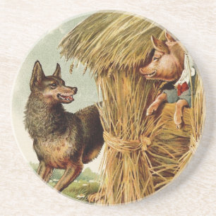 Porta-copos De Arenito Conto de fadas do vintage, três porcos pequenos e