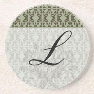 Porta-copos De Arenito cor damasco verde-ornamentado e castanha