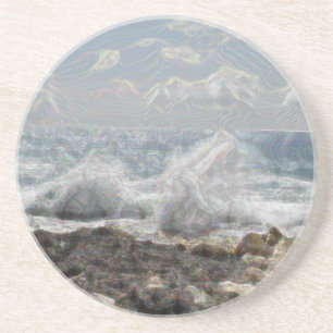 Porta-copos De Arenito Coral e ondas