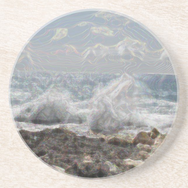 Porta-copos De Arenito Coral e ondas (Frente)