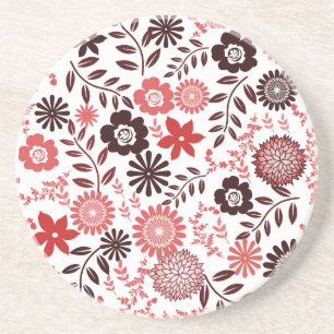 Porta-copos De Arenito Coral red and brown pattern floral