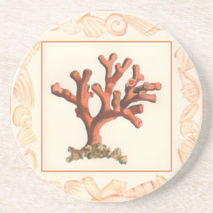 Porta-copos De Arenito Coral Vermelho com Borda Conch Shell