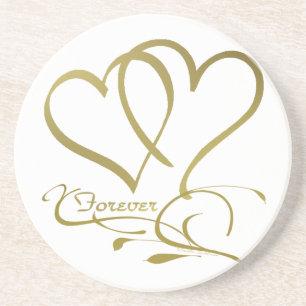 Porta-copos De Arenito Cores de fundo editáveis Forever Hearts Gold