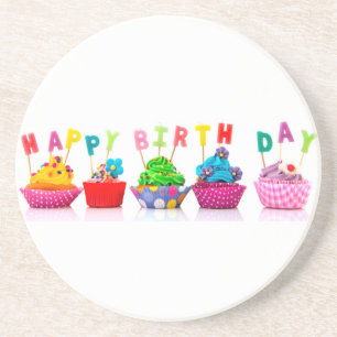 Porta-copos De Arenito Cupcakes do feliz aniversario