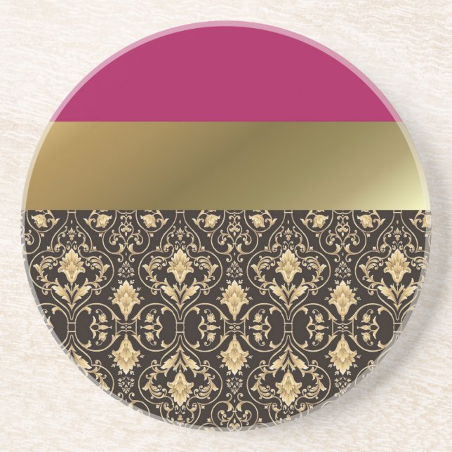 Porta-copos De Arenito Damasco dourado e Vermelho (Frente)