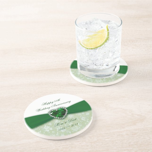 Porta-copos De Arenito Damask 55º Aniversário de Casamento (Lateral)