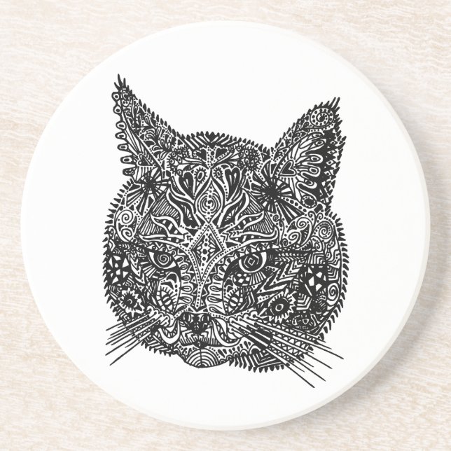 Porta copos de arenito de Cabeça de Gato Ornamenta (Frente)