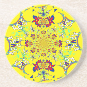 Porta-copos De Arenito Design de damasco floral colorido brilhante