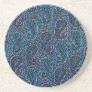 Porta-copos De Arenito Designer de Boho de Paisley Azul