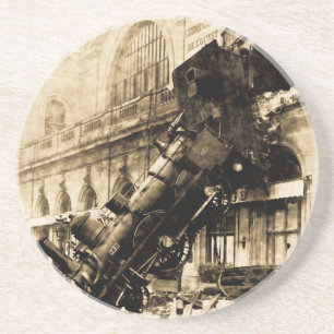 Porta-copos De Arenito Destruição do trem no vintage 1895 de Montparnas