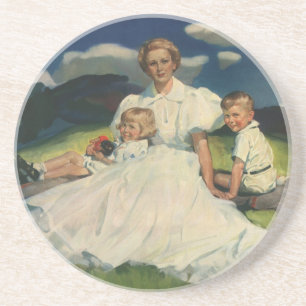 Porta-copos De Arenito Dia das Mães Vintage, Mãe com Filhos