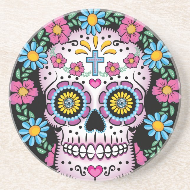 Porta-copos De Arenito Diâmetro de los Muertos Crânio (Frente)