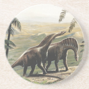 Porta-copos De Arenito Dinossauros Vintage, Amargasaurus com Palmeiras