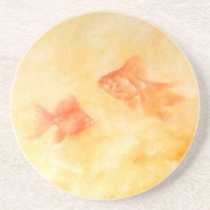 Porta-copos De Arenito Dois Peixes Dourados