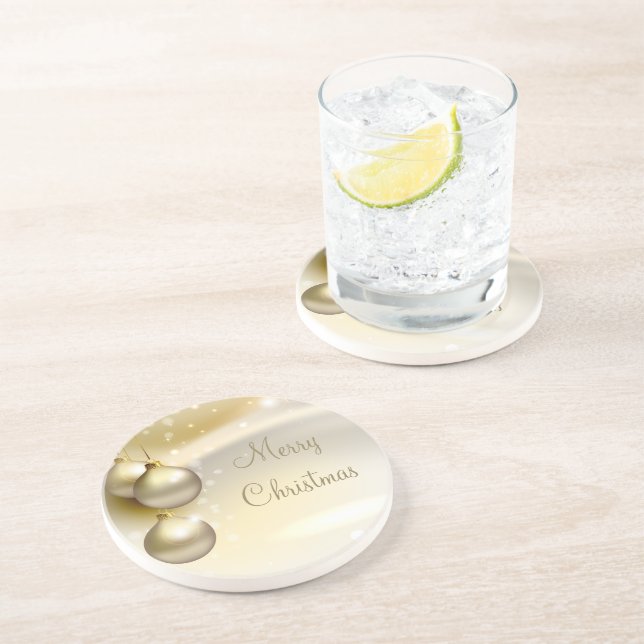 Porta-copos De Arenito Douradas bolas de Natal em Dourado (Lateral)