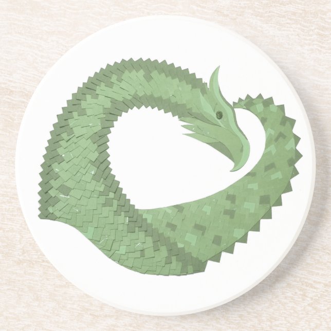 Porta-copos De Arenito Dragão verde-oliva em branco (Frente)