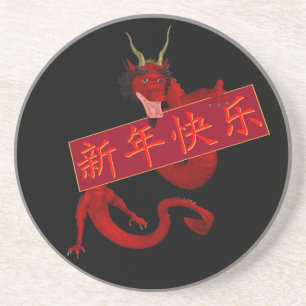 Porta-copos De Arenito Dragão vermelho chinês doce