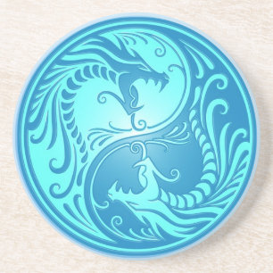 Porta-copos De Arenito Dragões de Yin Yang, luz - azul