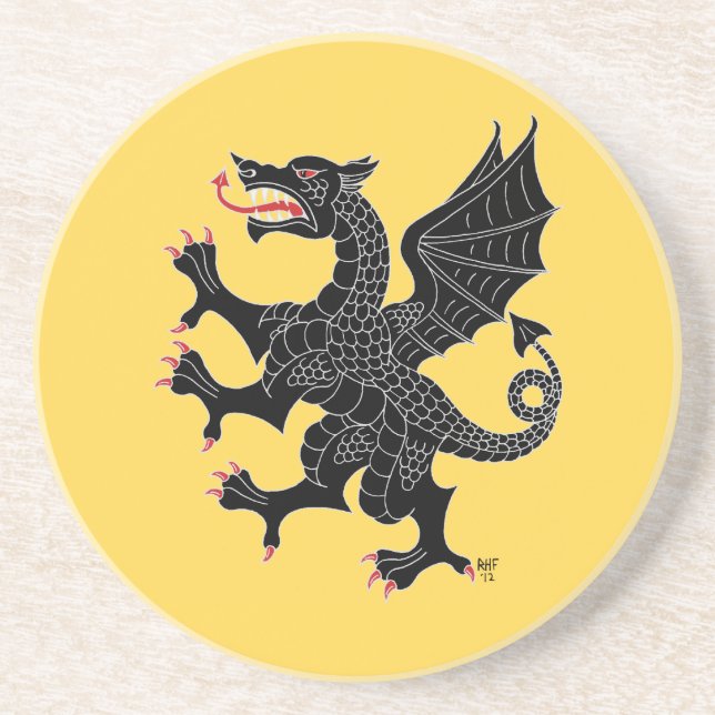 Porta-copos De Arenito Dragon Rampant Sable (Frente)