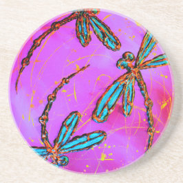 Porta-copos De Arenito Dragonfly Flor Elétrico Rosa