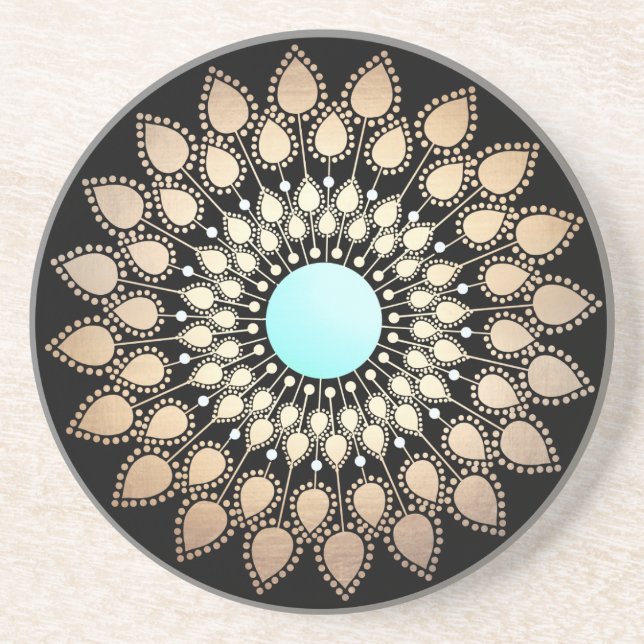Porta-copos De Arenito Elegante Ornamentado Dourado Lotus Mandala (Frente)