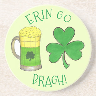 Porta-copos De Arenito Erin Go Bragh Dia de São Patrício Shamrock Beer Gr