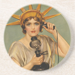 Porta-copos De Arenito Estátua Vintage da Liberdade, Anúncio de Guerra Pa