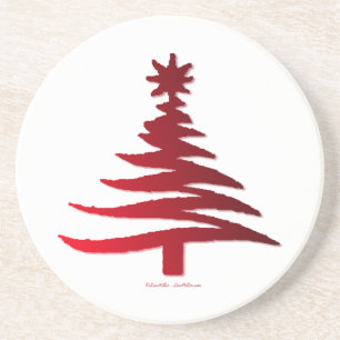 Porta-copos De Arenito Estêncil De Árvore Natal Vermelho