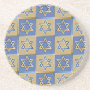 Porta-copos De Arenito Estrela de Davi Judaica Metal Dourado Azul