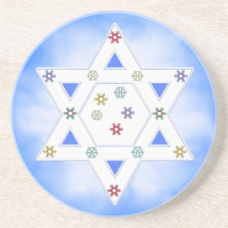 Porta-copos De Arenito Estrela de Hanukkah e Flocos de Neve em Azul
