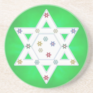 Porta-copos De Arenito Estrela de Hanukkah e Flocos de Neve em Verde