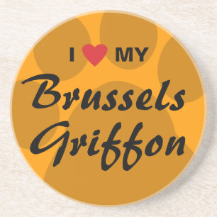 Porta-copos De Arenito Eu amo (coração) meu Bruxelas Griffon