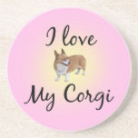 Porta-copos De Arenito Eu Amo Meu Corgi<br><div class="desc">Eu adoro meu corgi com uma fotografia num fundo rosa giro. Um presente bonito para alguém que gosta de corgis de galês.</div>