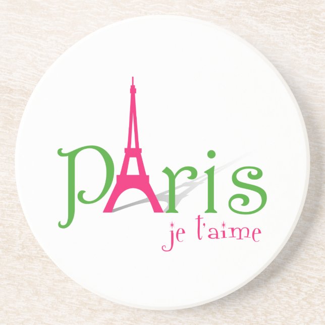 Porta-copos De Arenito Eu amo Paris (Frente)