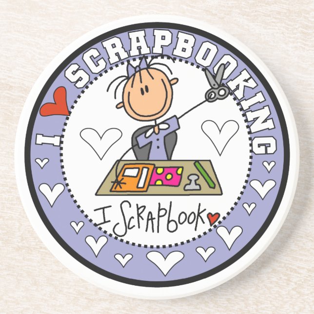 Porta-copos De Arenito Eu Amo Scrapbooking (Frente)