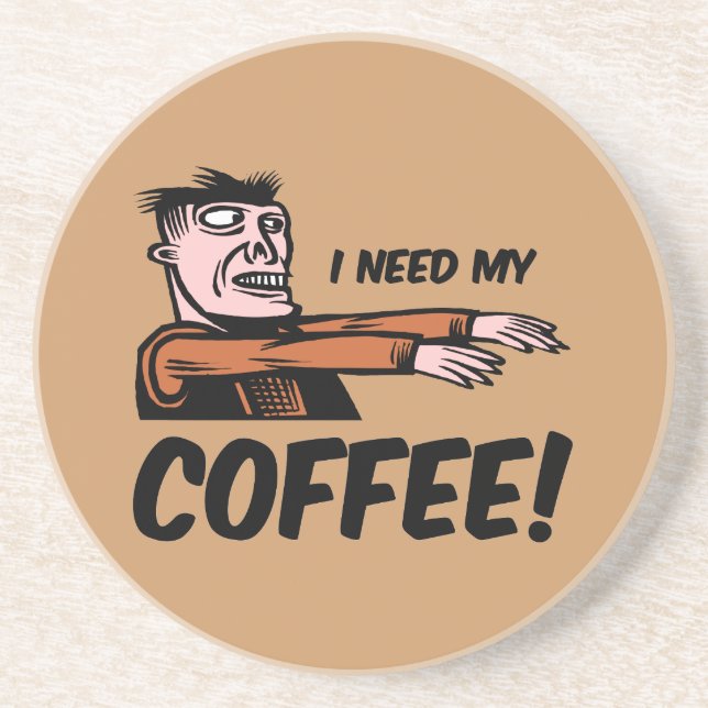 Porta-copos De Arenito eu preciso meu café (Frente)