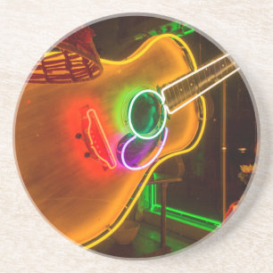 Porta-copos De Arenito EUA, Texas, Austin. Guitarra Neon em Blackmail