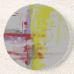 Porta-copos De Arenito Expressionista de Abstrato Amarelo cinza Vermelho