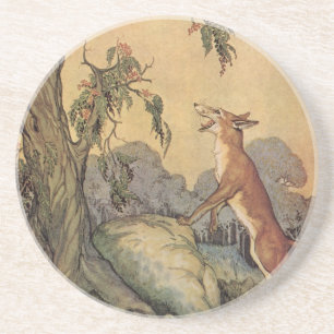 Porta-copos De Arenito Fábulas de Esopo Vintage, Raposa, Galo e o Cão